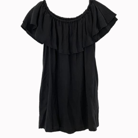 Zara Premium Denim Black Off Shoulder Tent Dress Sz XS - Picture 1 of 9